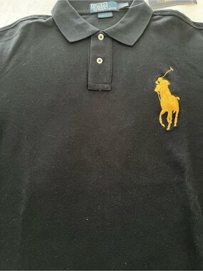 Polo Ralph Lauren Black Polo with magnificent Gold Pony Logo, L, NWT